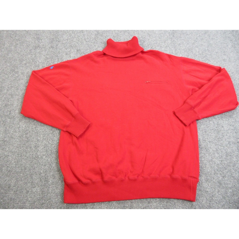 VTG Ralph Lauren Sweater Mens L Red Turtleneck Cotton Knit Pullover Zip Pocket